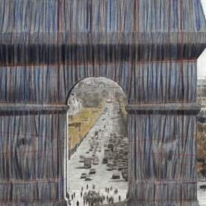 L'Arc de Triomphe empaqueté par Christo (en nocturne)